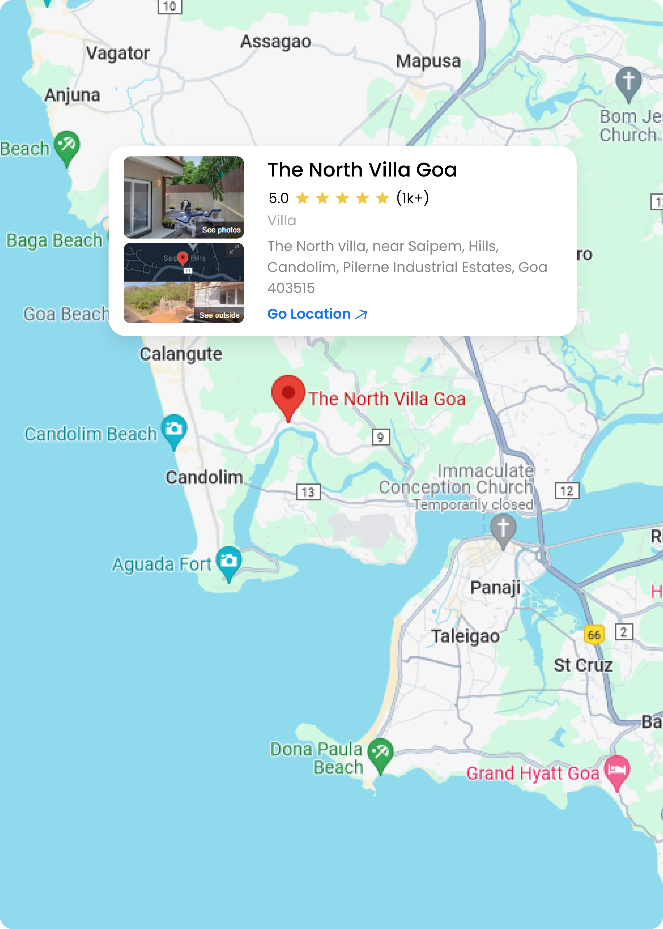 north villa candolim map