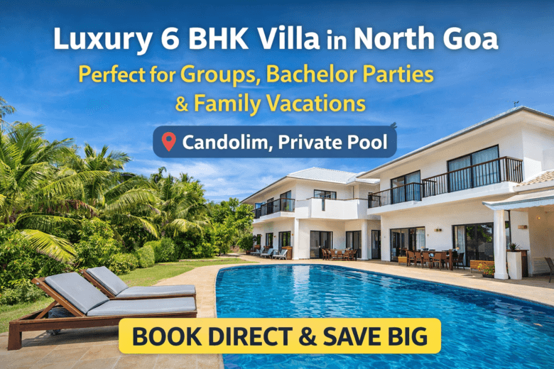 Luxury group stay villa in North Goa with private pool in Candolim – 6 BHK villa ideal for bachelor parties and family vacations